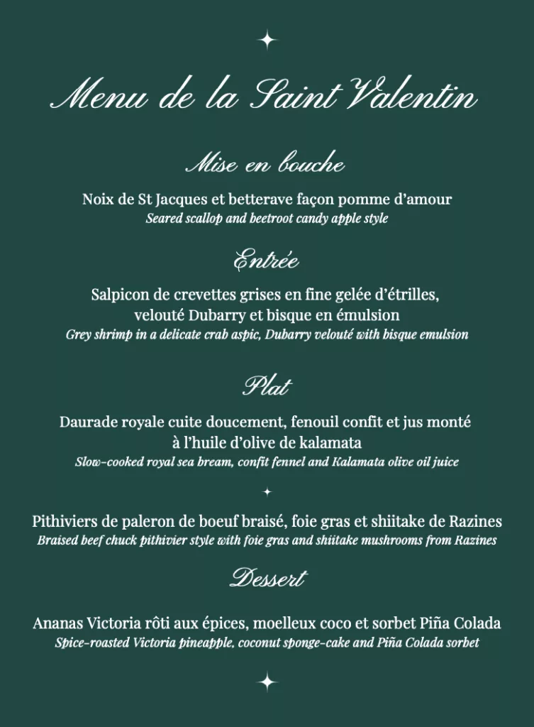 Menu st valentin